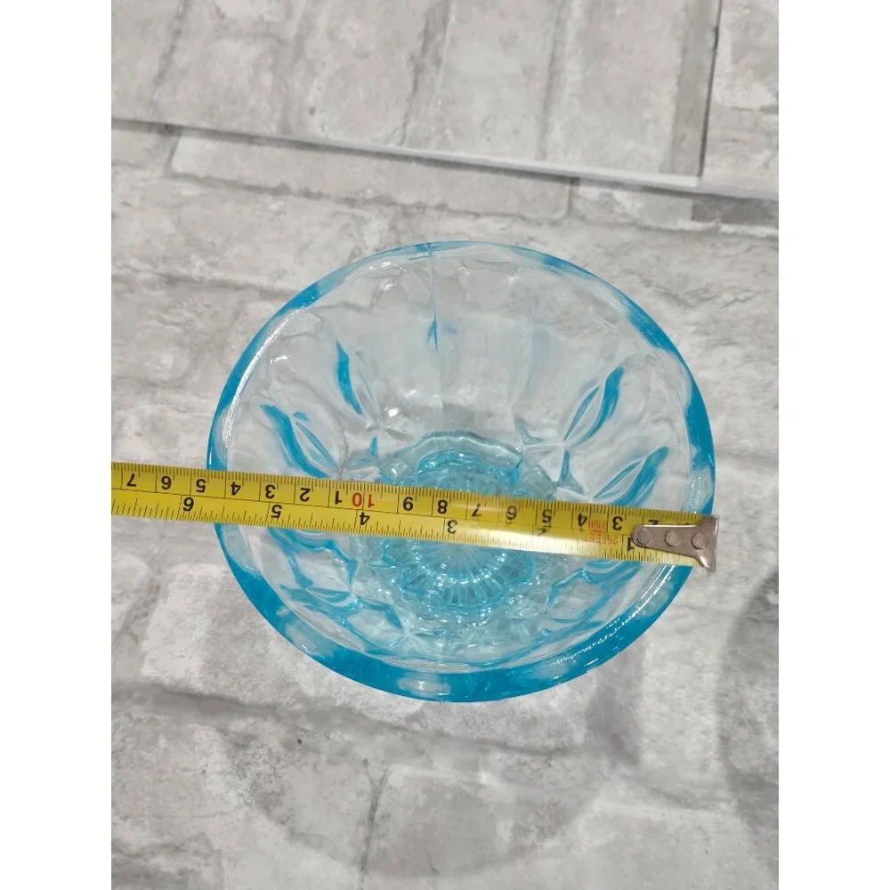 Vintage Lot of 2 Matching Aqua/Turquoise Blue Glass Thumbprint Pedestal Bowl Thu